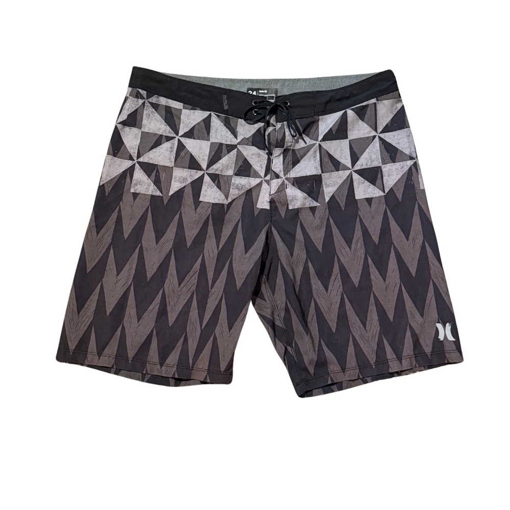 Hurley Black and Gray Board Shorts with Geometric Patterns